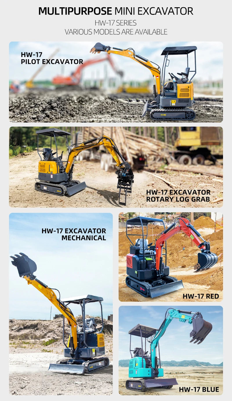 HW-17 Mini Excavator 1.7 Ton Bagger China Crawler Excavator Home And Garden Tools Farm Equipment Customized For Sale