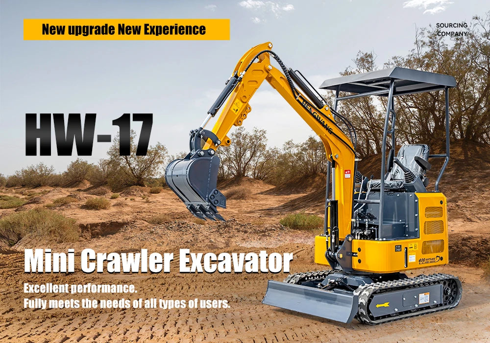 HW-17 Mini Excavator 1.7 Ton Bagger China Crawler Excavator Home And Garden Tools Farm Equipment Customized For Sale