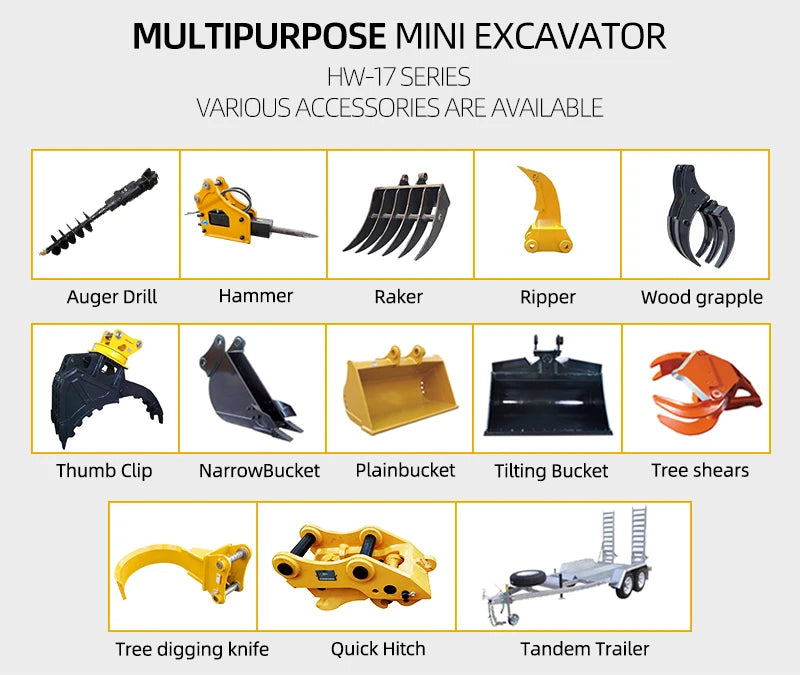 HW-17 Mini Excavator 1.7 Ton Bagger China Crawler Excavator Home And Garden Tools Farm Equipment Customized For Sale